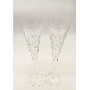 Vintage Neiman Marcus Set Of 2 Crystal Clear 10.9" Toasting Champagne Flutes